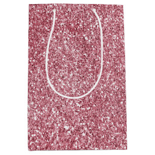 Girly Pink Rose Glitter Medium Gift Bag
