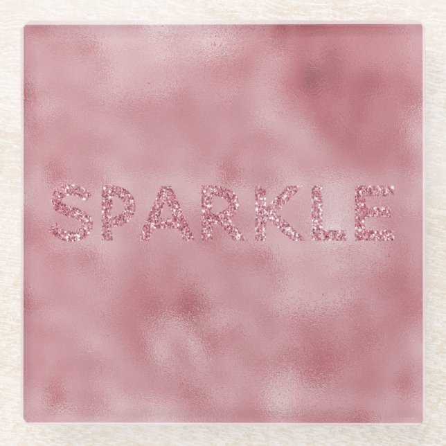 Girly Pink Rose Glitter Sparkle Glass Coaster (Front)