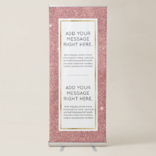 Girly Pink Rose Gold Chic Faux Glitter Pattern Retractable Banner
