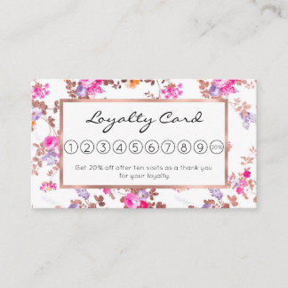 Girly pink rose gold country chic vintage floral loyalty card