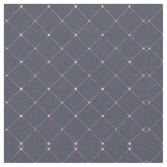 Girly Pink Rose Gold Diamond Navy Blue Geometric Fabric (Close Up)
