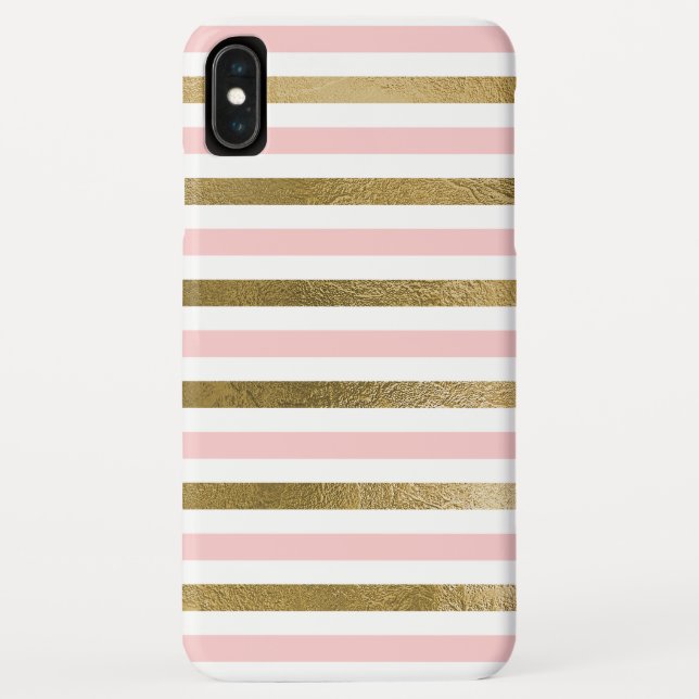 Girly Pink Rose Gold Foil and White Stripe Pattern Case-Mate iPhone Case (Back)