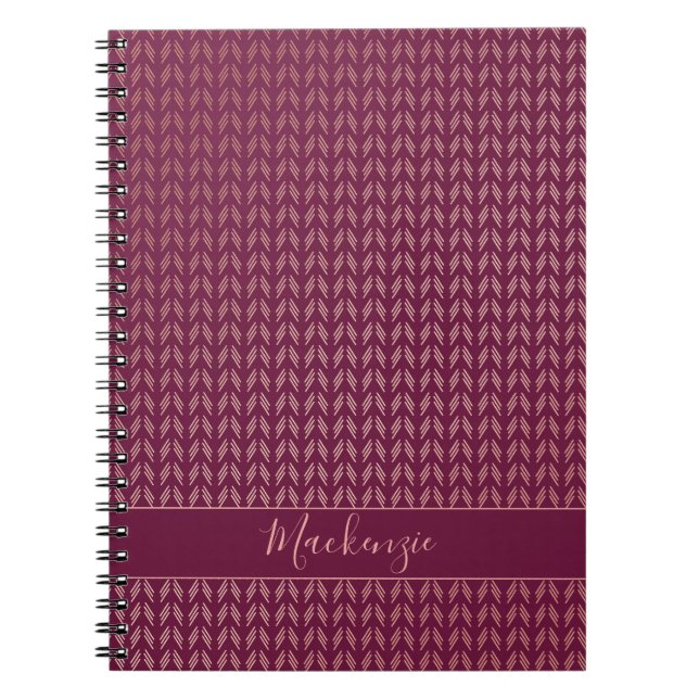 Girly Pink Rose Gold Foil Tribal Burgundy Boho Notebook (Front)