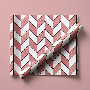 Girly Pink Rose Gold Glitter Herringbone Chevron Wrapping Paper