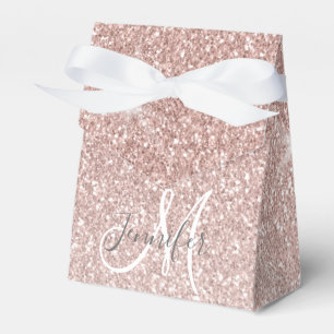 Girly Pink Rose Gold Glitter Name Monogram Favour Box