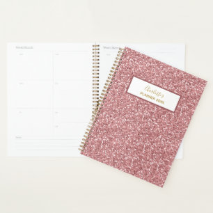 Girly Pink Rose Gold Glitter Personalise Name Year Planner
