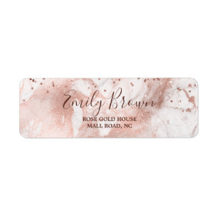 Girly Pink Rose Gold Marble Glitter Return Address
