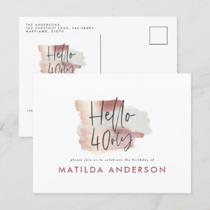 Girly pink rose gold modern 40th birthday invitation postcard