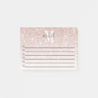 Girly Pink Rose Gold Monogram Glam Glitter Sparkle Post-it Notes