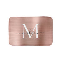Girly Pink Rose Gold Monogram Script Brushed Metal