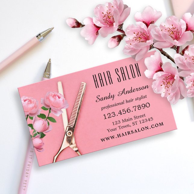 Girly Pink Rose Hair Stylist Business Card (Creator Uploaded)