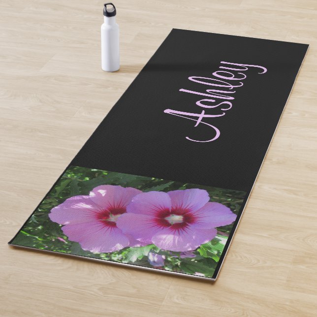 Girly Pink Rose of Sharon Photo Personalised Yoga Mat (In Situ)