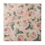 Girly Pink Rose Tile<br><div class="desc">Pretty design featuring pink cabbage roses on a softly distressed and textured pink background.</div>