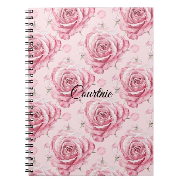 Girly Pink Roses Floral Notebook (Front)