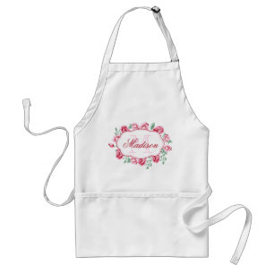 Girly Pink Roses Monogram Standard Apron