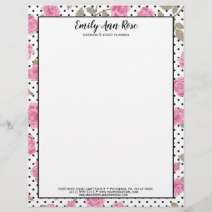 Girly Pink Roses Script Girly Floral Stationary Custom Letterhead
