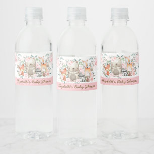 Girly Pink Roses Woodland Baby Shower Favours Water Bottle Label