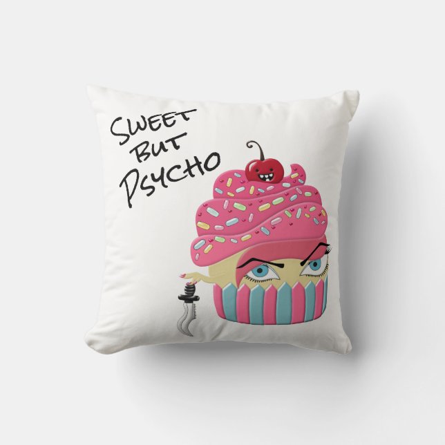 Girly Pink Scary Cartoon Cupcake Halloween Decor Cushion (Front)