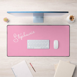 Girly Pink Script Minimalist Personalised Name Desk Mat