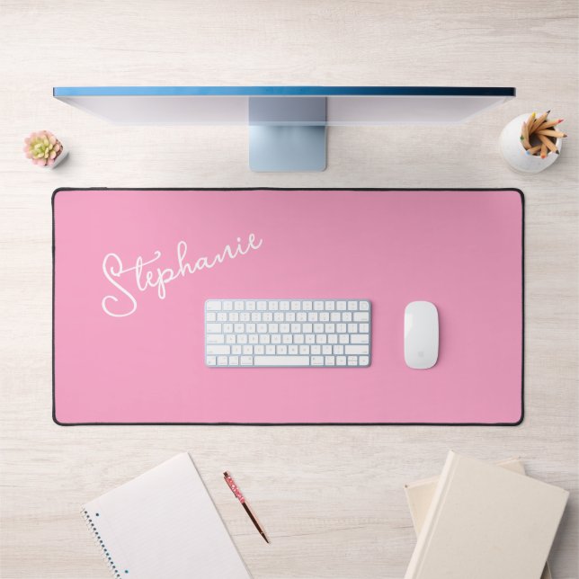 Girly Pink Script Minimalist Personalised Name  Desk Mat (Office 1)