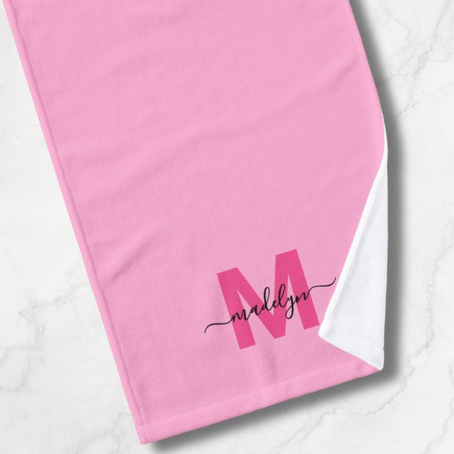 Girly Pink Script Name Monogram Hand Towel (Girly Pink Script Name Monogram Hand Towel)