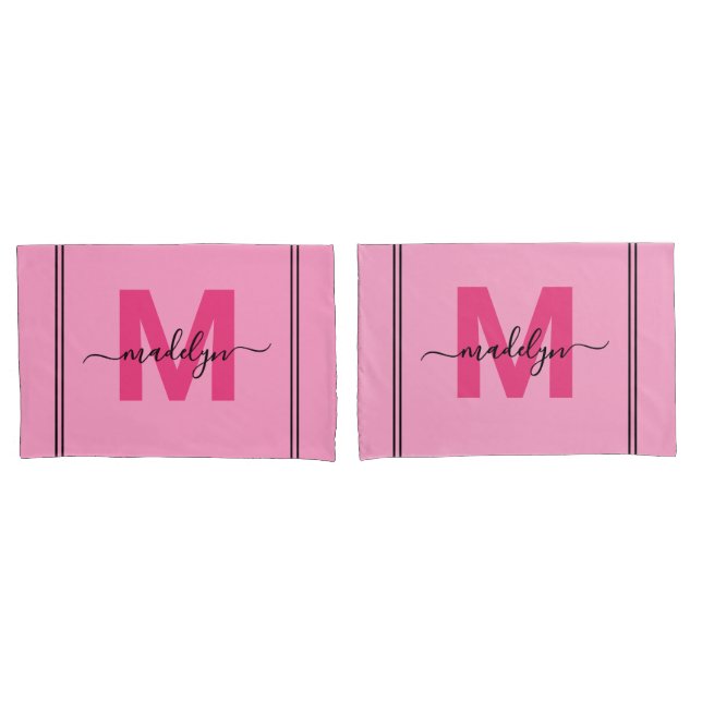 Girly Pink Script Name Monogram Pillowcase (Front-Set)