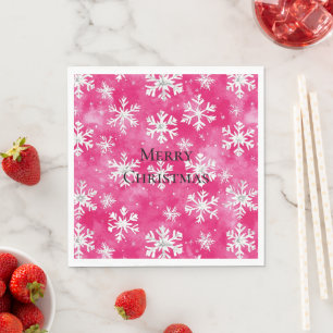 Girly Pink Silver Glam Christmas Snowflakes Napkin