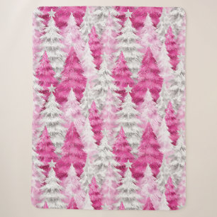 Girly Pink Silver Glam Christmas Trees Stripes Sherpa Blanket