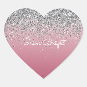 Girly Pink Silver Sparkle Glitter      Heart Sticker