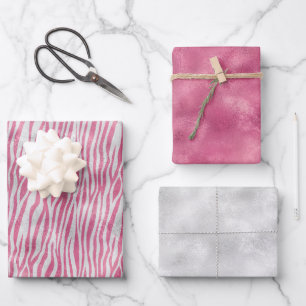 Girly Pink Silver Zebra print  Wrapping Paper Sheet