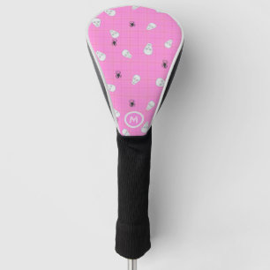 Girly pink Skulls & Spiders pink Halloween tartan Golf Head Cover