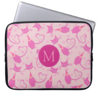 Girly Pink Sleek Cat Pattern Monogram