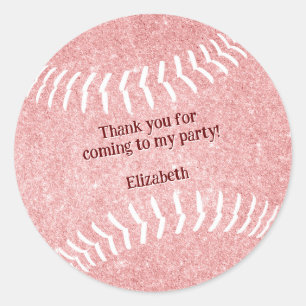 girly pink softball baseball party thank you classic round sticker