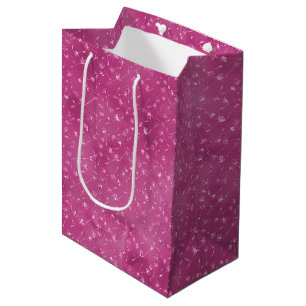 Girly Pink Sparkle Glitter Flowers Medium Gift Bag