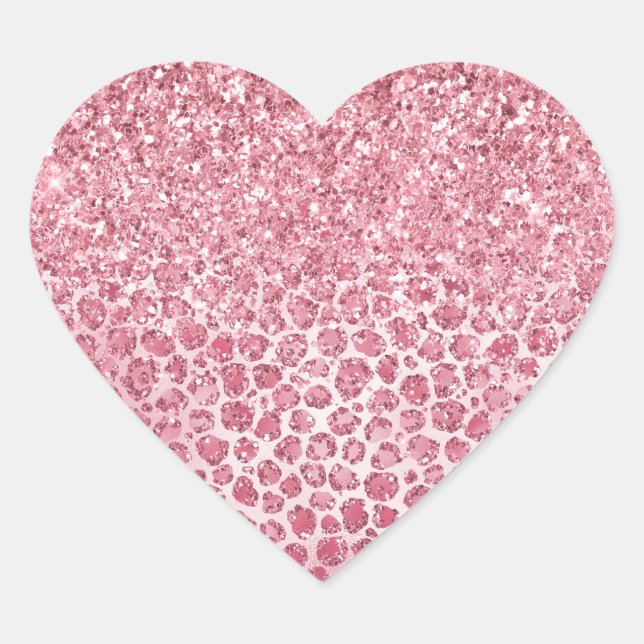 Girly Pink Sparkle Glitter Leopard Print   Heart Sticker (Front)