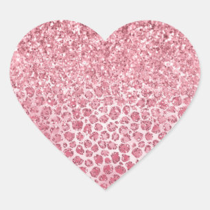 Girly Pink Sparkle Glitter Leopard Print Heart Sticker