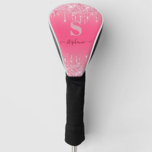 Girly Pink Sparkle Glitter Monogram Golf Head Cover