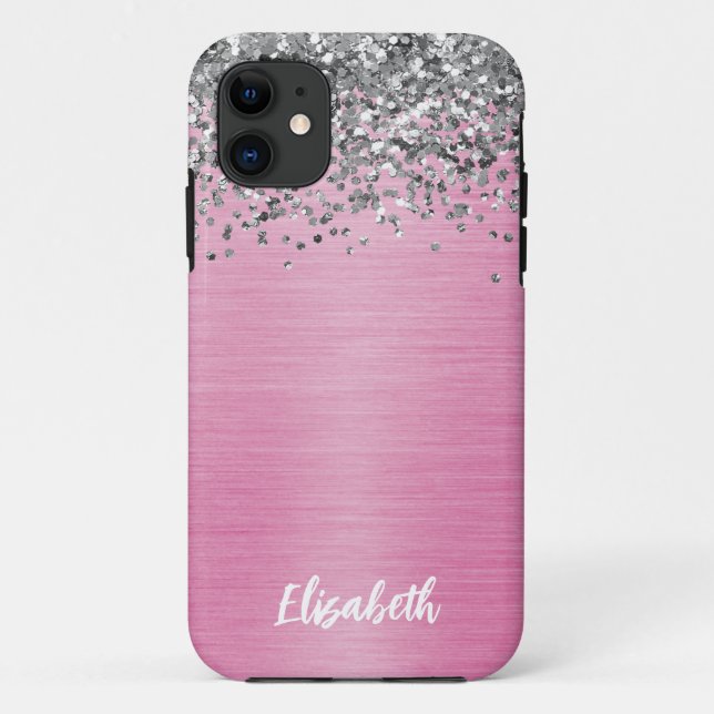 Girly Pink Sparkle Glitter Monogram Name Case-Mate iPhone Case (Back)