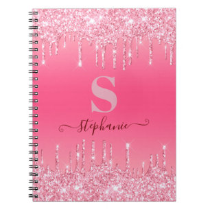 Girly Pink Sparkle Glitter Monogram Notebook