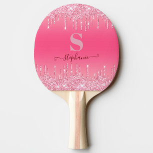 Girly Pink Sparkle Glitter Monogram Ping Pong Padd Ping Pong Paddle