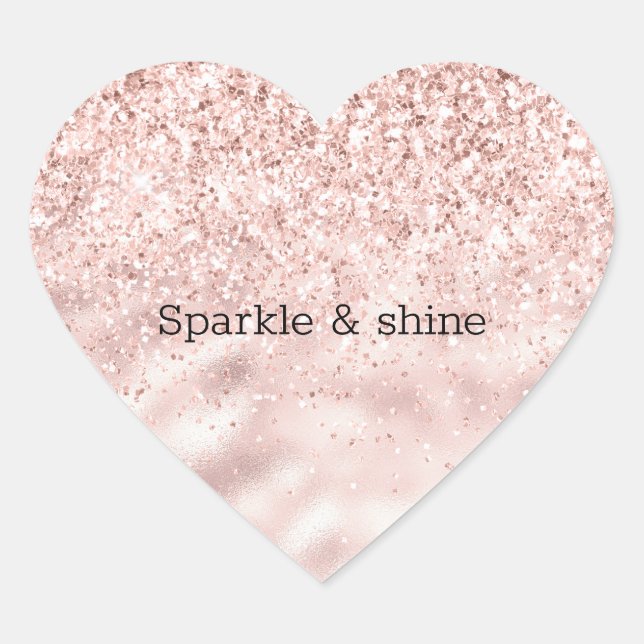 Girly Pink Sparkle Glitter personalised Heart Sticker (Front)
