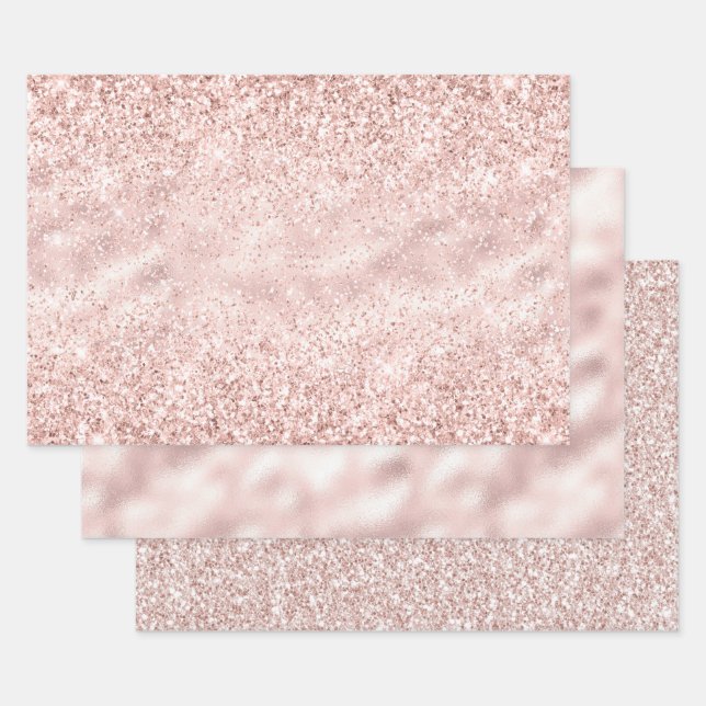 Girly Pink Sparkle Glitter Wrapping Paper Sheet (Set)