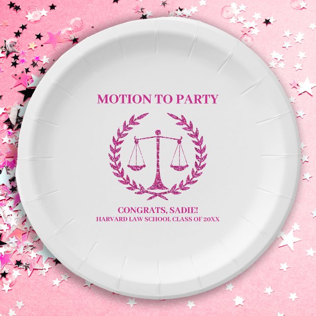 Girly Pink Sparkle Law School Graduation Party Paper Plate (Creator Uploaded)