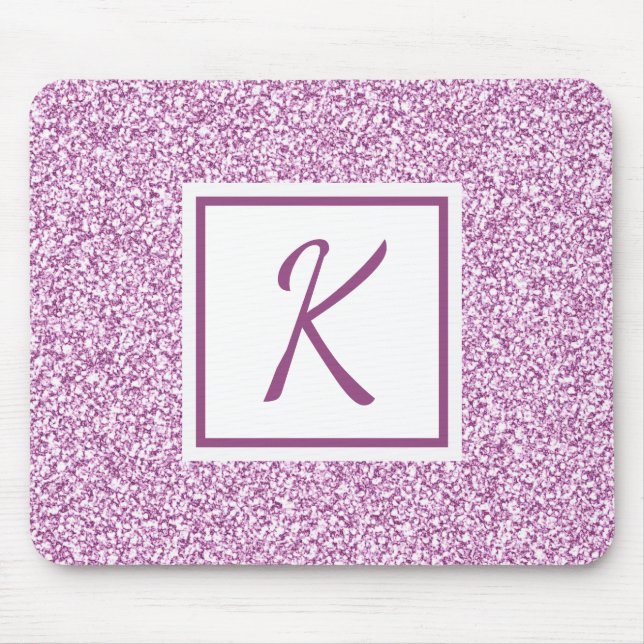 Girly Pink Sparkle Monogrammed Mouse Mat (Front)