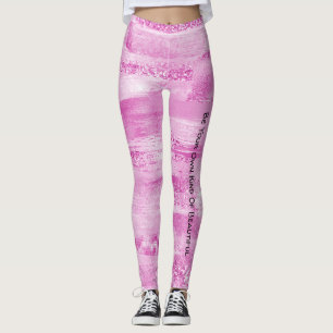 Girly Pink Sparkle Stripes Leggings