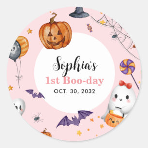 Girly Pink Spooky Halloween Birthday Favour Classic Round Sticker