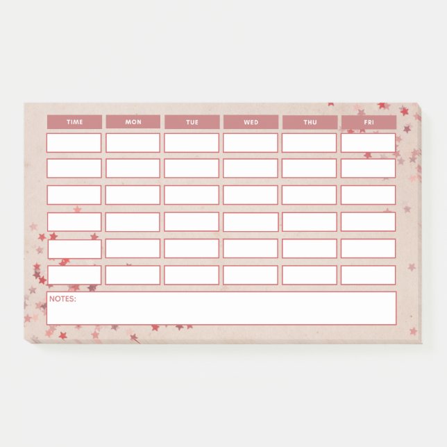 Girly Pink Stars Weekly School Schedule Timetable Post-it Notes (Front)