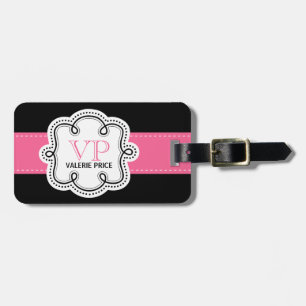 Girly Pink Stitched Ribbon Personalised Bag Luggage Tag
