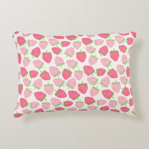 Girly Pink Strawberry Cute and Fruity Decorative Cushion
