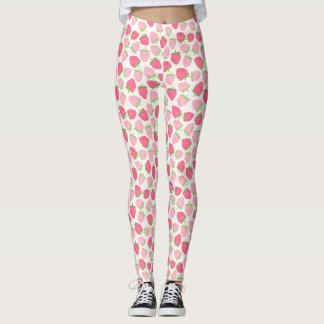 Girly Pink Strawberry Cute and Fruity Leggings